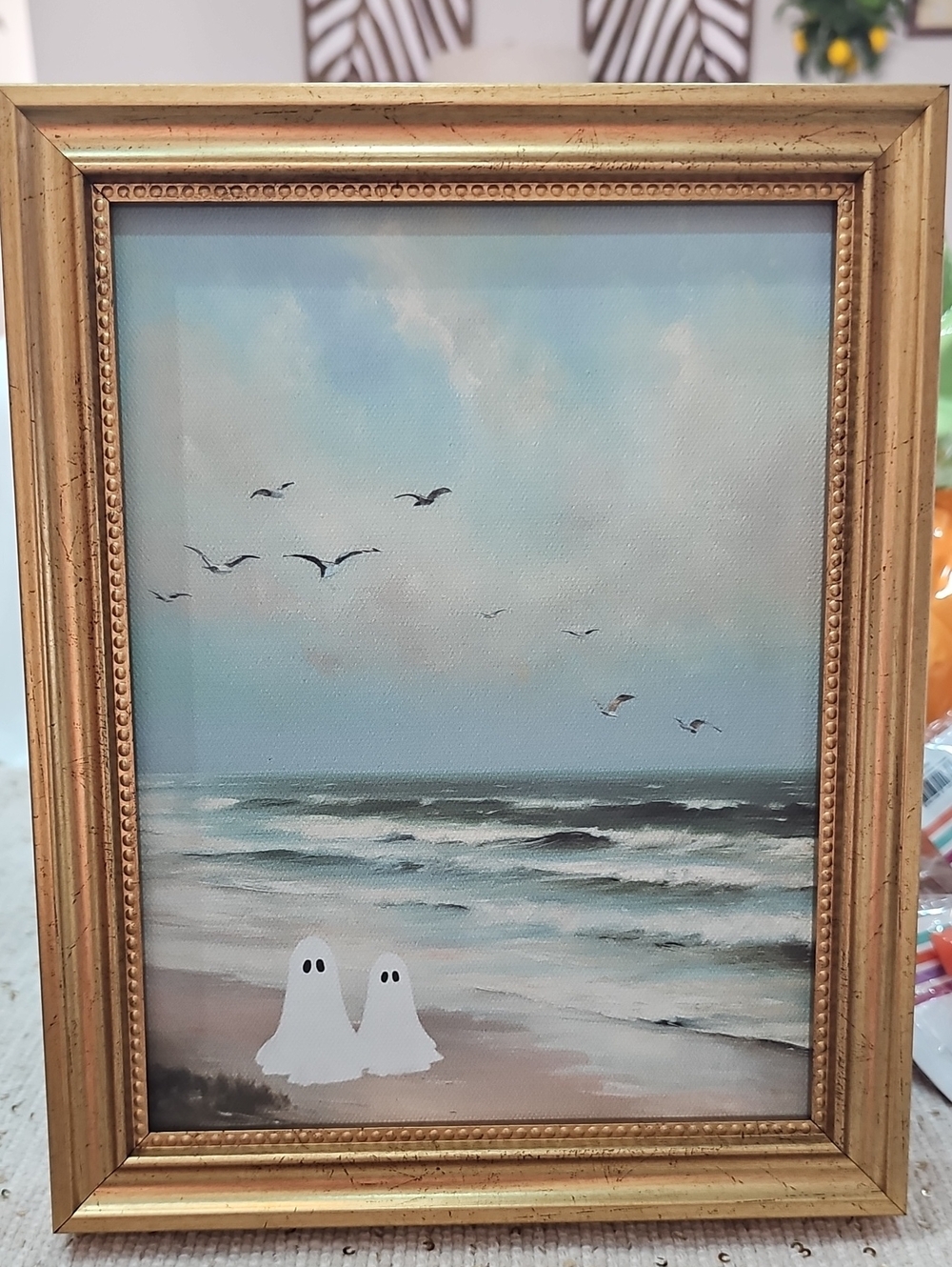 NWT! Summerween Halloween Coastal Ghost Beach 8x10 Canvas Framed Wall Art